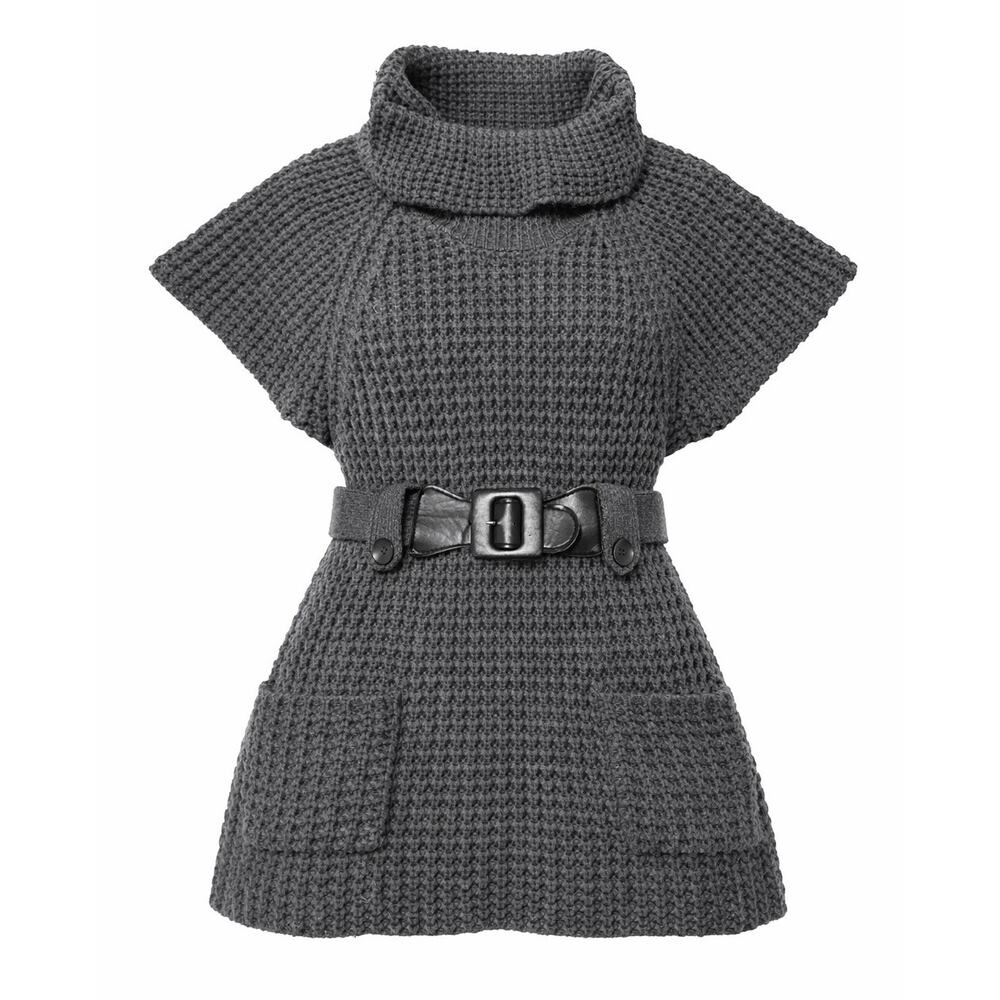 NIKKA Chunky Waffle Knit Cowl Neck Belted Sweater Vest - Size Large